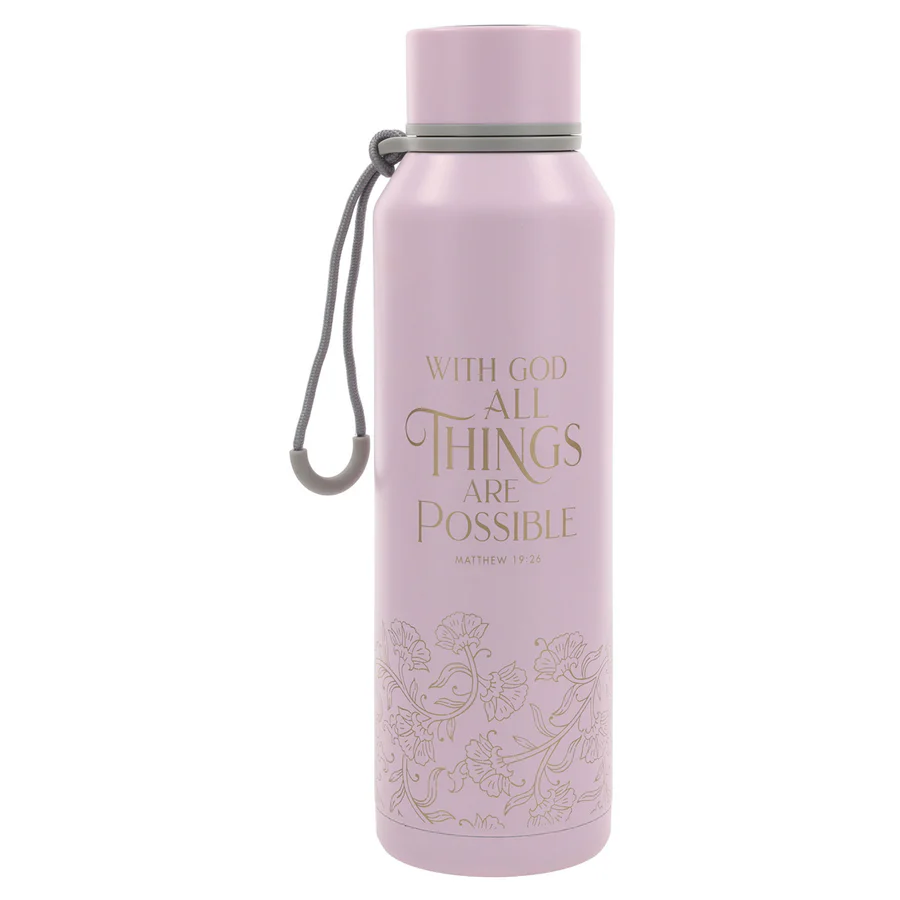 With God All Things Are Possible Pink Stainless Steel Water Bottle - Image 2