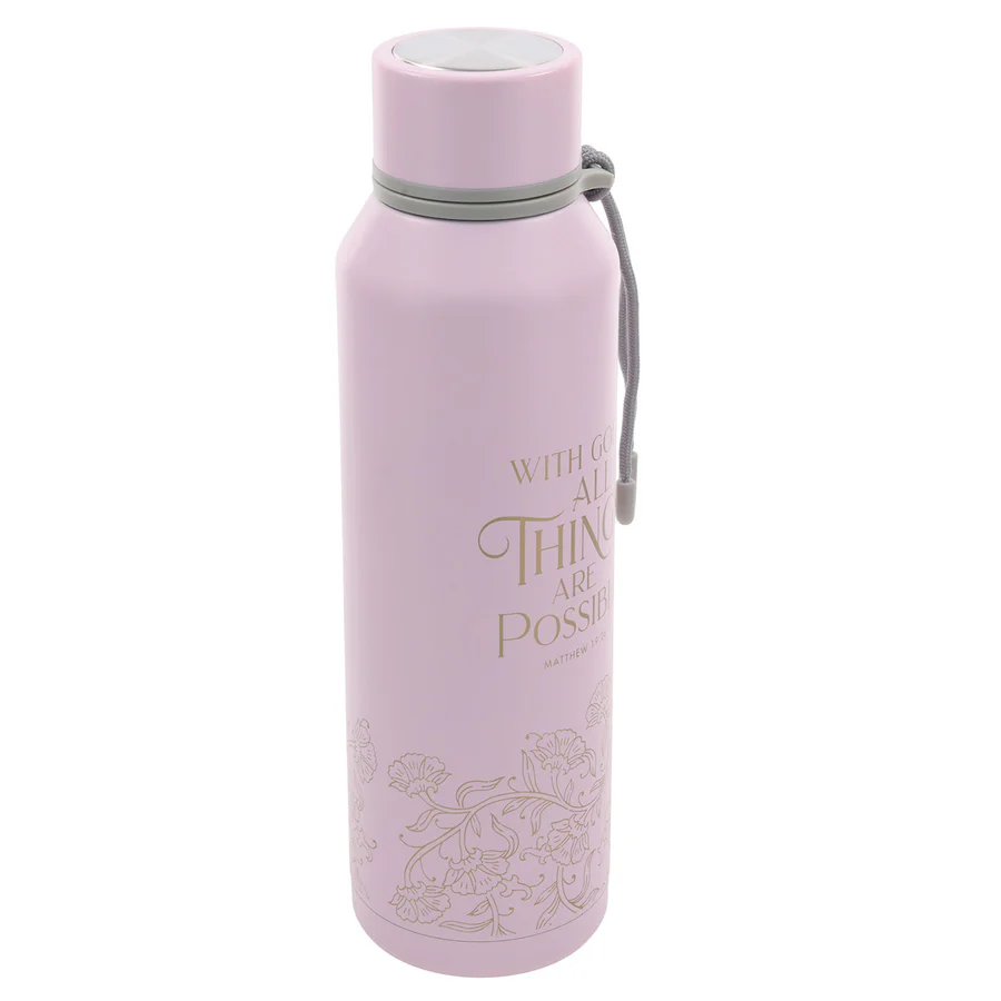 With God All Things Are Possible Pink Stainless Steel Water Bottle - Image 3