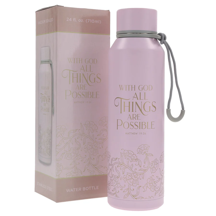 With God All Things Are Possible Pink Stainless Steel Water Bottle - Image 4