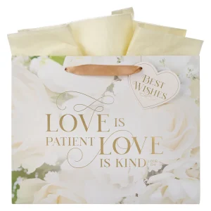 Mr. and Mrs. - Love Is Patient Love Is Kind Large Landscape Gift Bag with Gift Tag