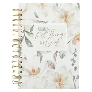 God Works Together All Things for Good White Floral Hardcover Wirebound Journal