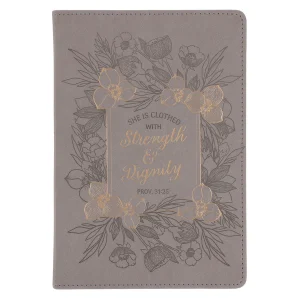 She Is Clothed with Strength and Dignity Faux Leather Journal