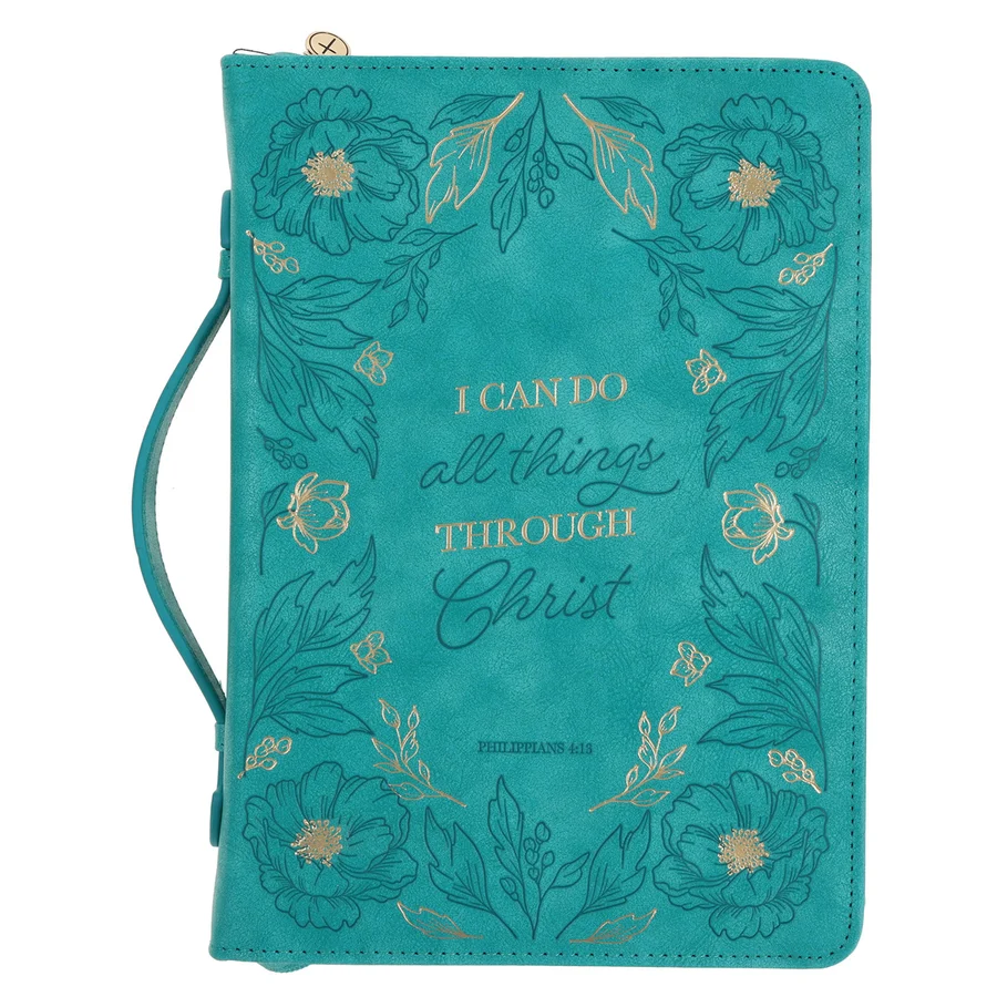 I Can Do All Things Through Christ Teal Faux Leather Bible Bag